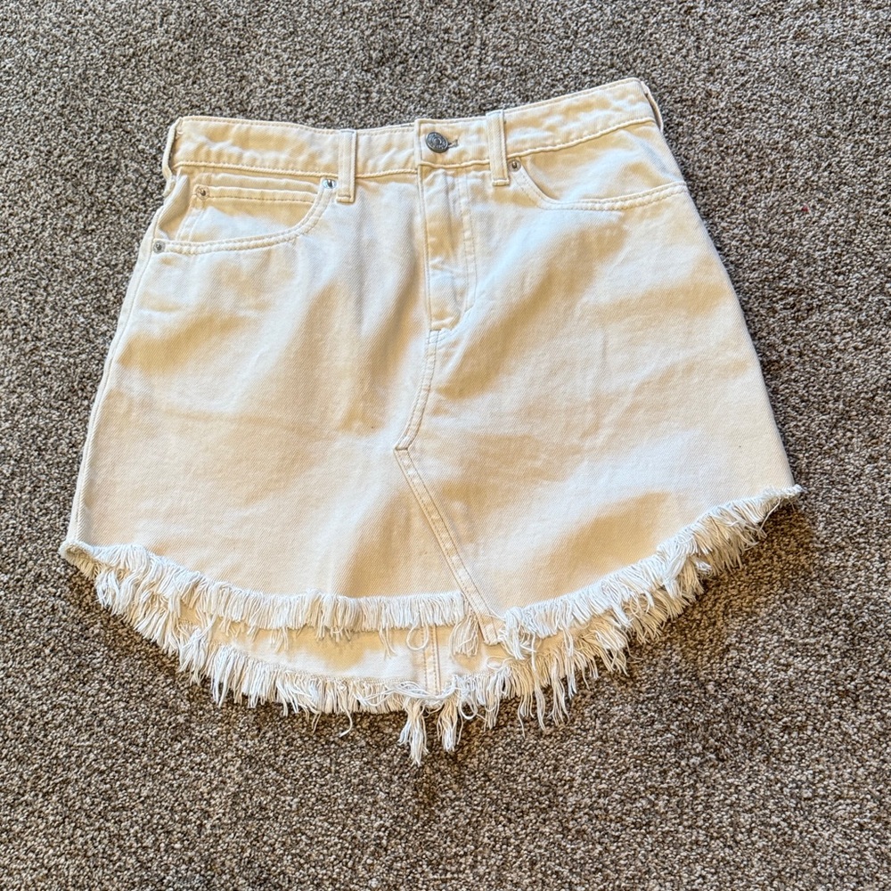 We The Free Cream Frayed Denim Mini Skirt